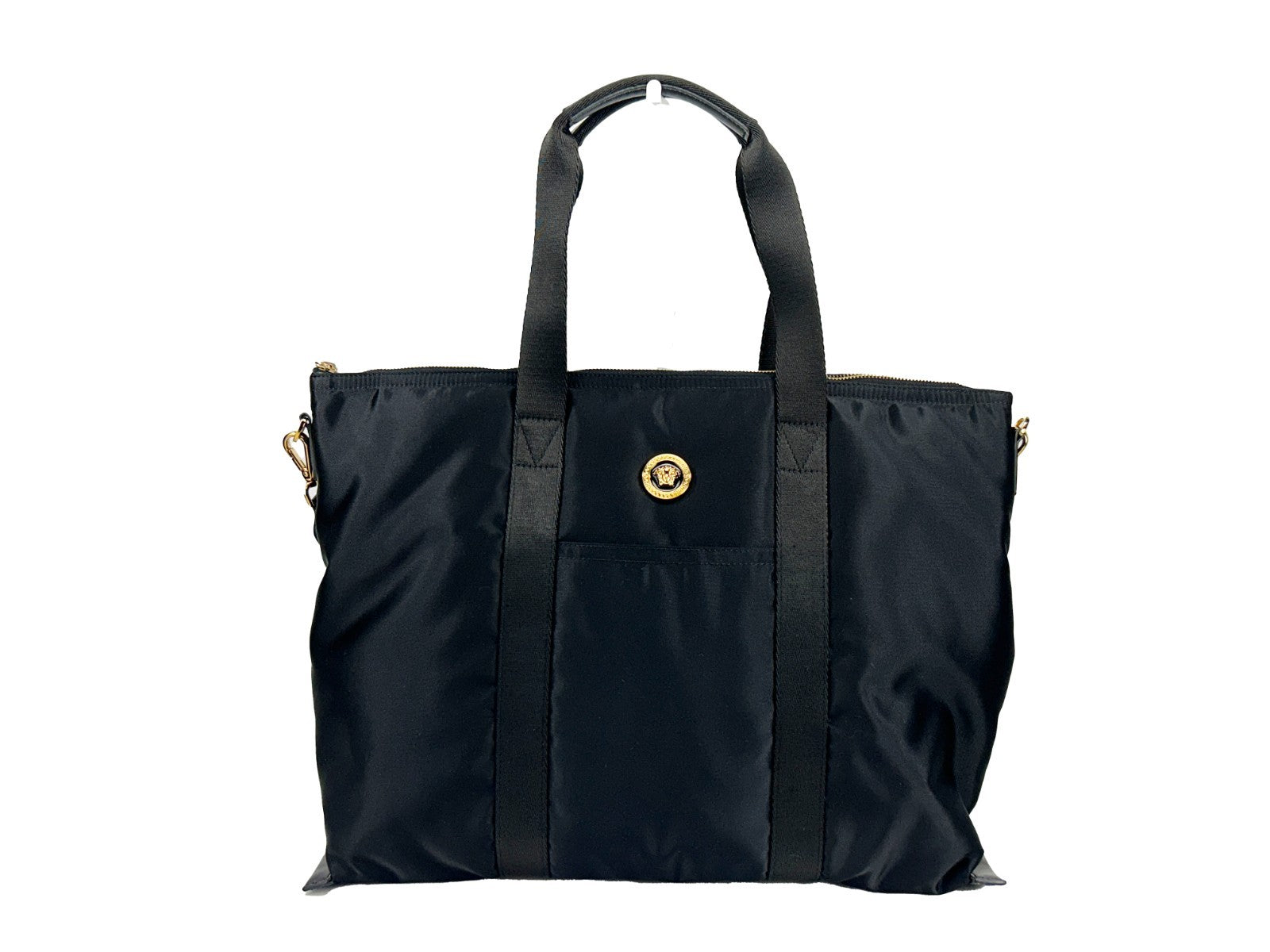 Versace Black Nylon Fabric La Medusa Shoulder Tote Bag Versace