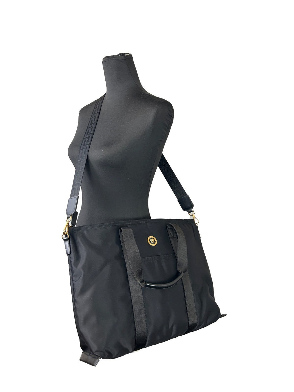 Versace Black Nylon Fabric La Medusa Shoulder Tote Bag Versace