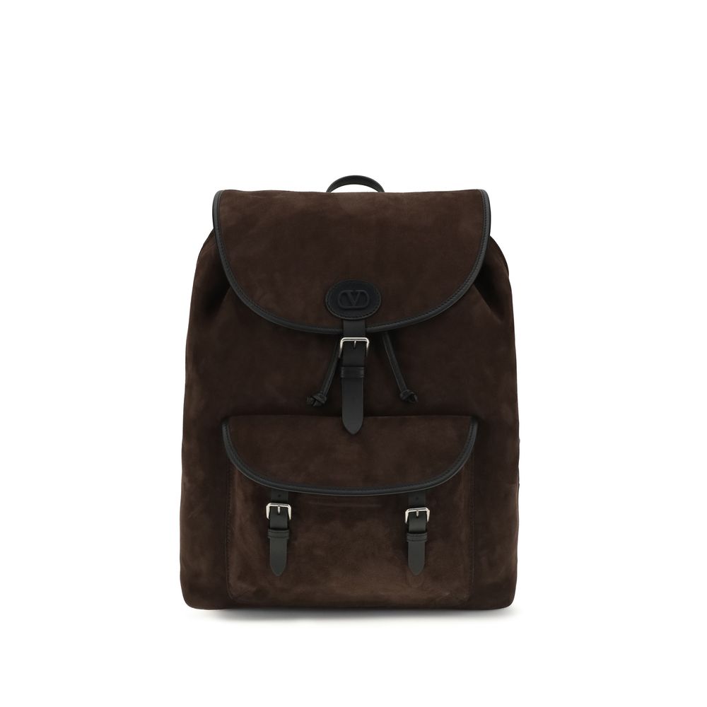 Valentino Garavani Brown Calf Leather Bos Taurus Backpack Valentino Garavani