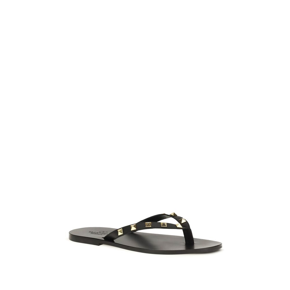 Valentino Garavani Black Calf Leather Bos Taurus Flip-Flop Sandals Valentino Garavani
