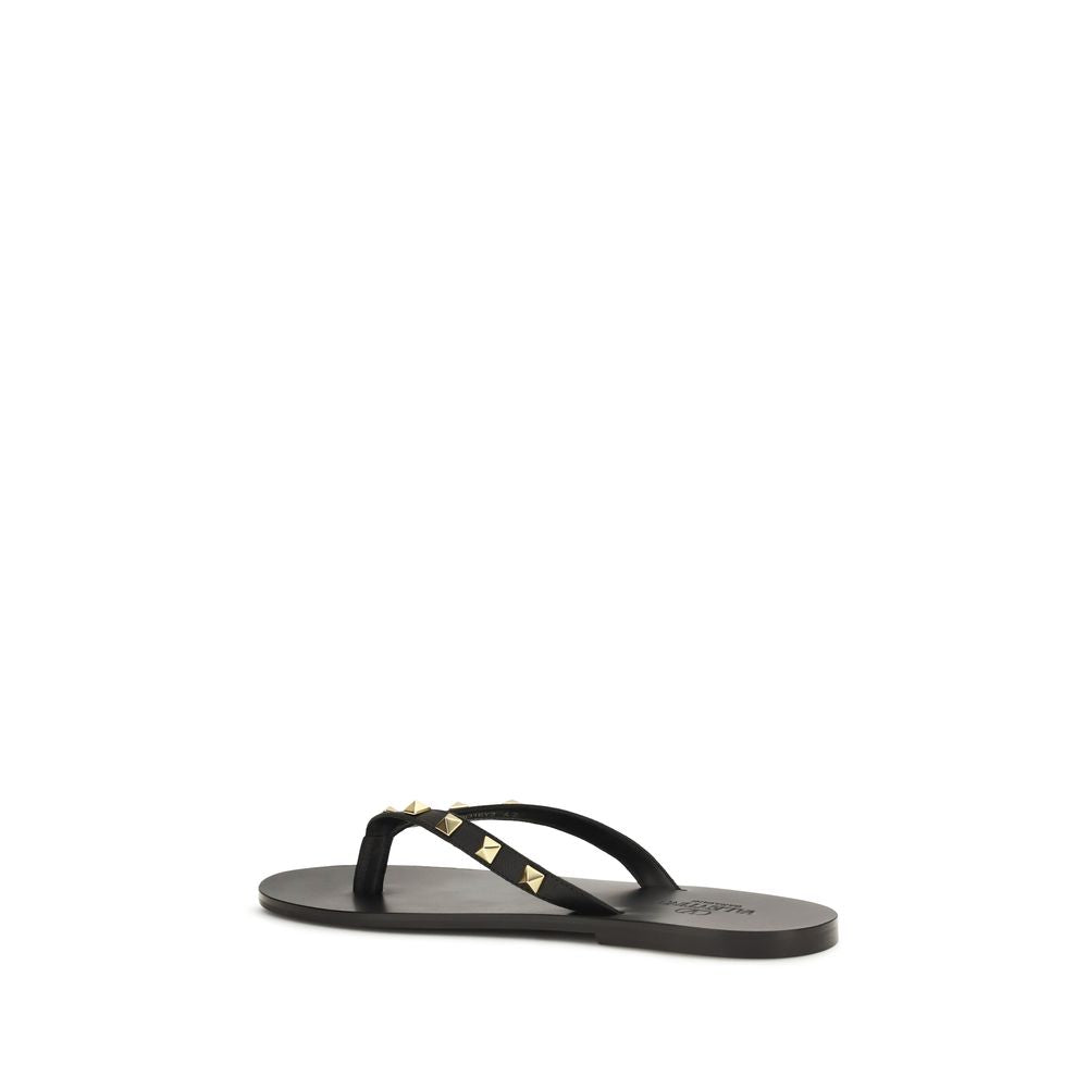 Valentino Garavani Black Calf Leather Bos Taurus Flip-Flop Sandals Valentino Garavani