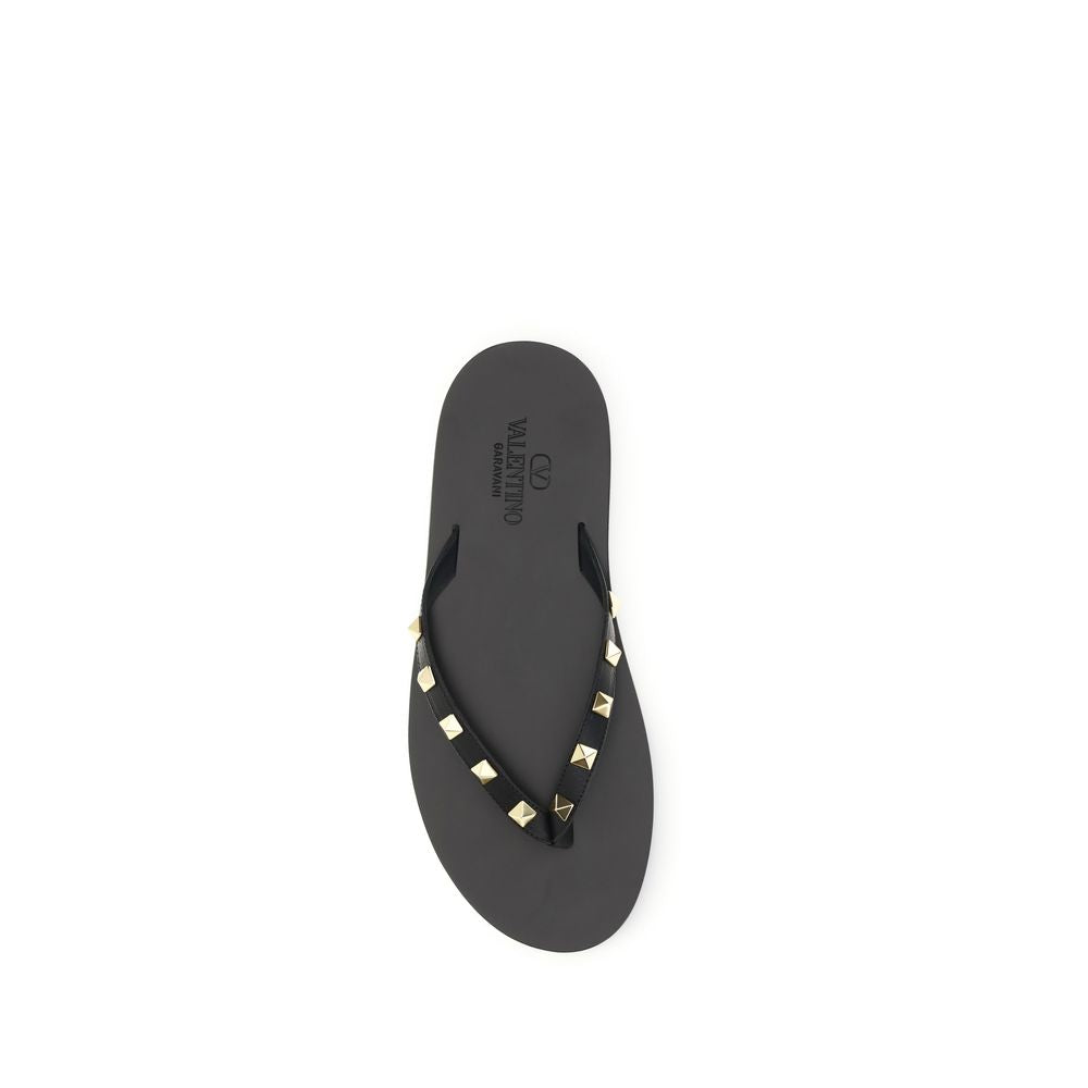 Valentino Garavani Black Calf Leather Bos Taurus Flip-Flop Sandals Valentino Garavani