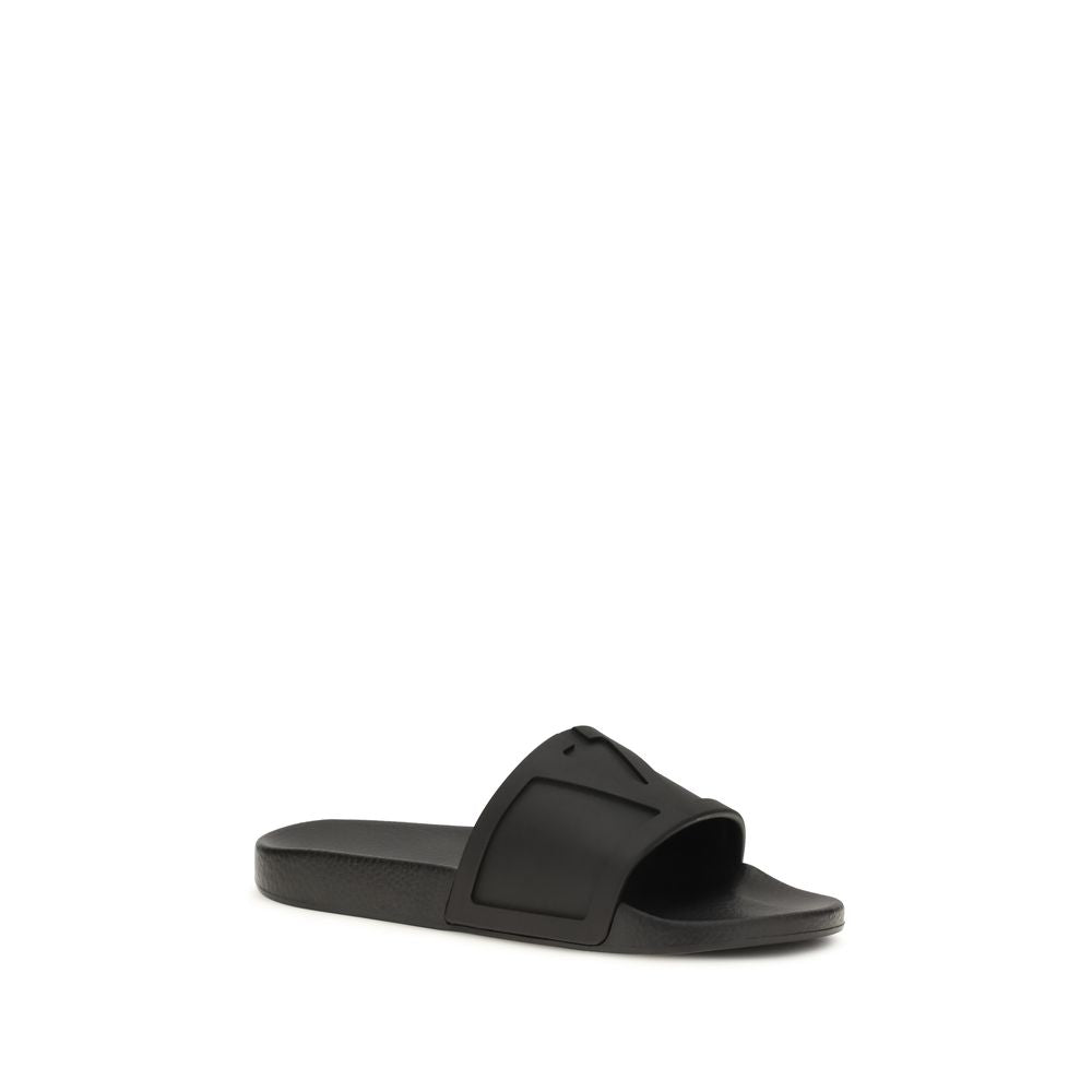 Valentino Garavani Black Rubber Flat Sandals Valentino Garavani
