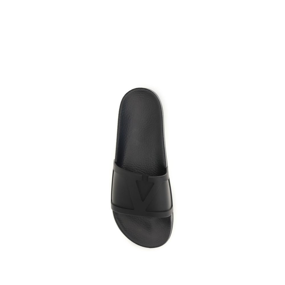 Valentino Garavani Black Rubber Flat Sandals Valentino Garavani