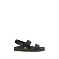 Valentino Garavani Black Calf Leather Bos Taurus Flat Sandals Valentino Garavani