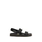 Valentino Garavani Black Calf Leather Bos Taurus Flat Sandals Valentino Garavani