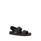 Valentino Garavani Black Calf Leather Bos Taurus Flat Sandals Valentino Garavani