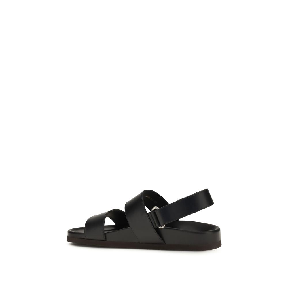 Valentino Garavani Black Calf Leather Bos Taurus Flat Sandals Valentino Garavani