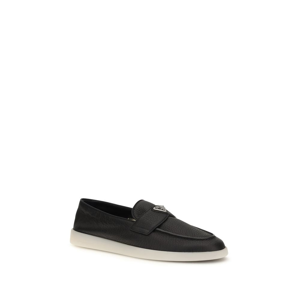 Prada Black Calf Leather Bos Taurus Slip-On Loafers Prada