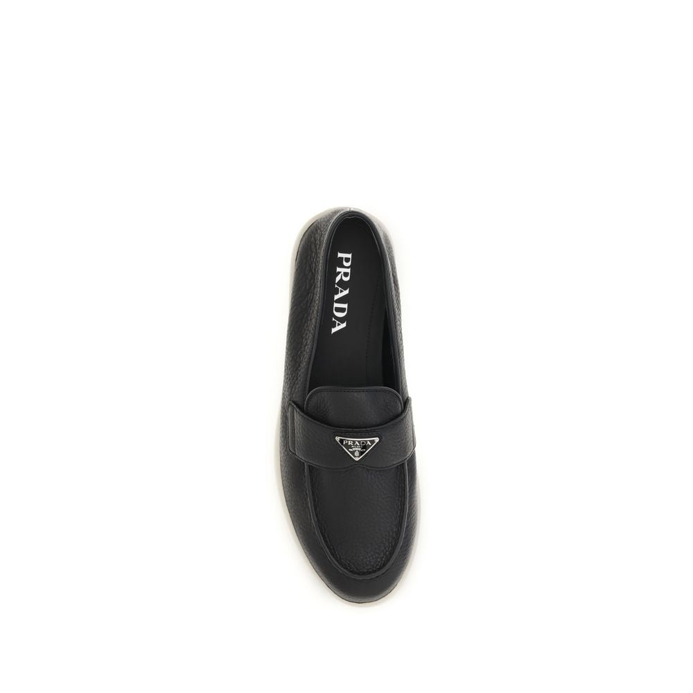 Prada Black Calf Leather Bos Taurus Slip-On Loafers Prada