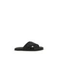 Fendi Black Calf Leather Bos Taurus Flat Sandals Fendi