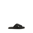 Fendi Black Calf Leather Bos Taurus Flat Sandals Fendi