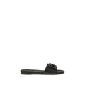 Fendi Black Calf Leather Bos Taurus Flat Sandals Fendi