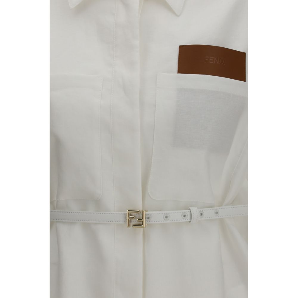 Fendi White Linen Full-Length Jacket Fendi
