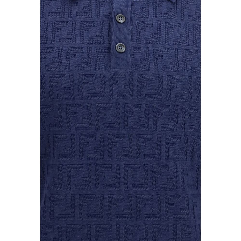 Fendi Blue Cotton Polo Shirt Fendi