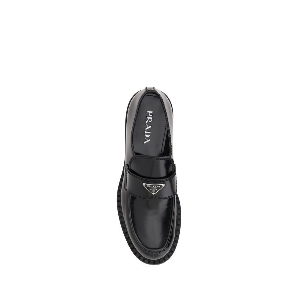 Prada Black Calf Leather Bos Taurus Platform Loafers Prada