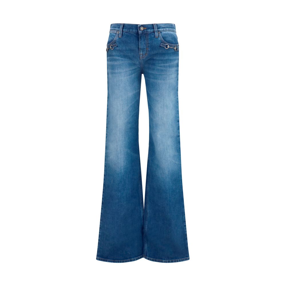 Gucci Blue Cotton Flared Jeans Gucci