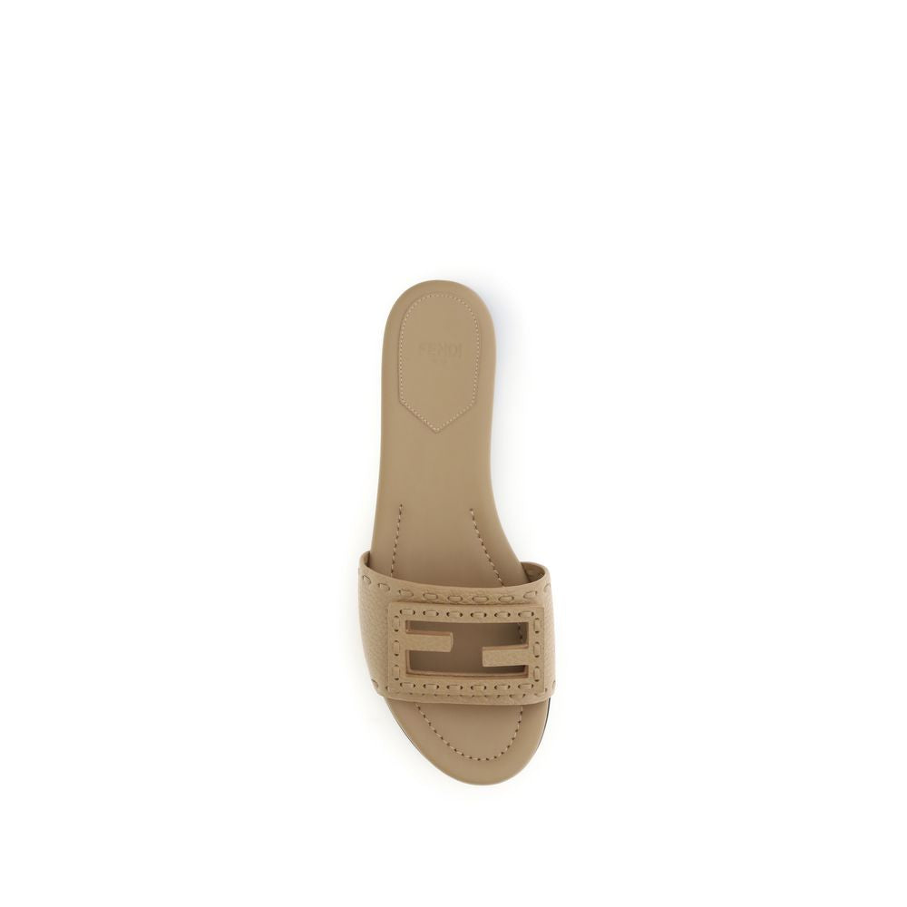 Fendi Beige Calf Leather Bos Taurus Flat Sandals Fendi