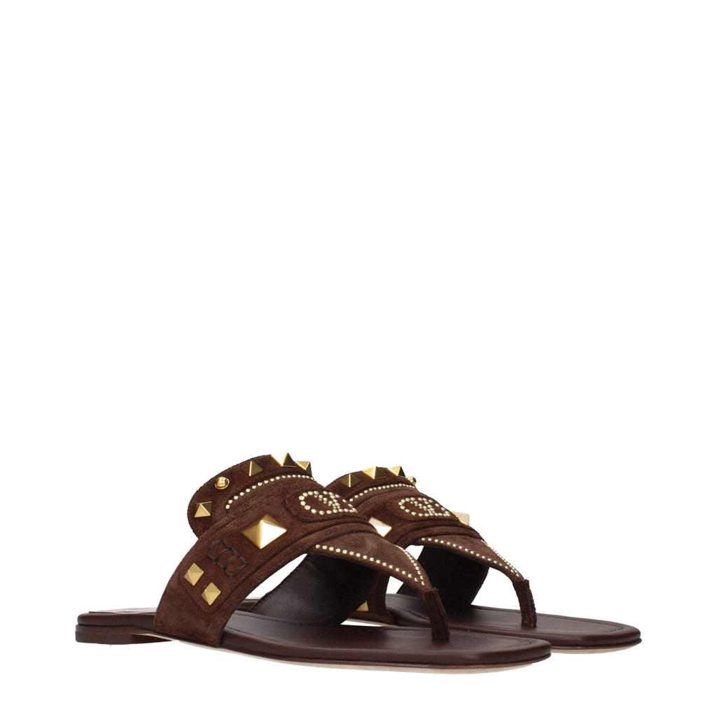 Valentino Garavani Brown Leather Flip-Flop Sandals Valentino Garavani