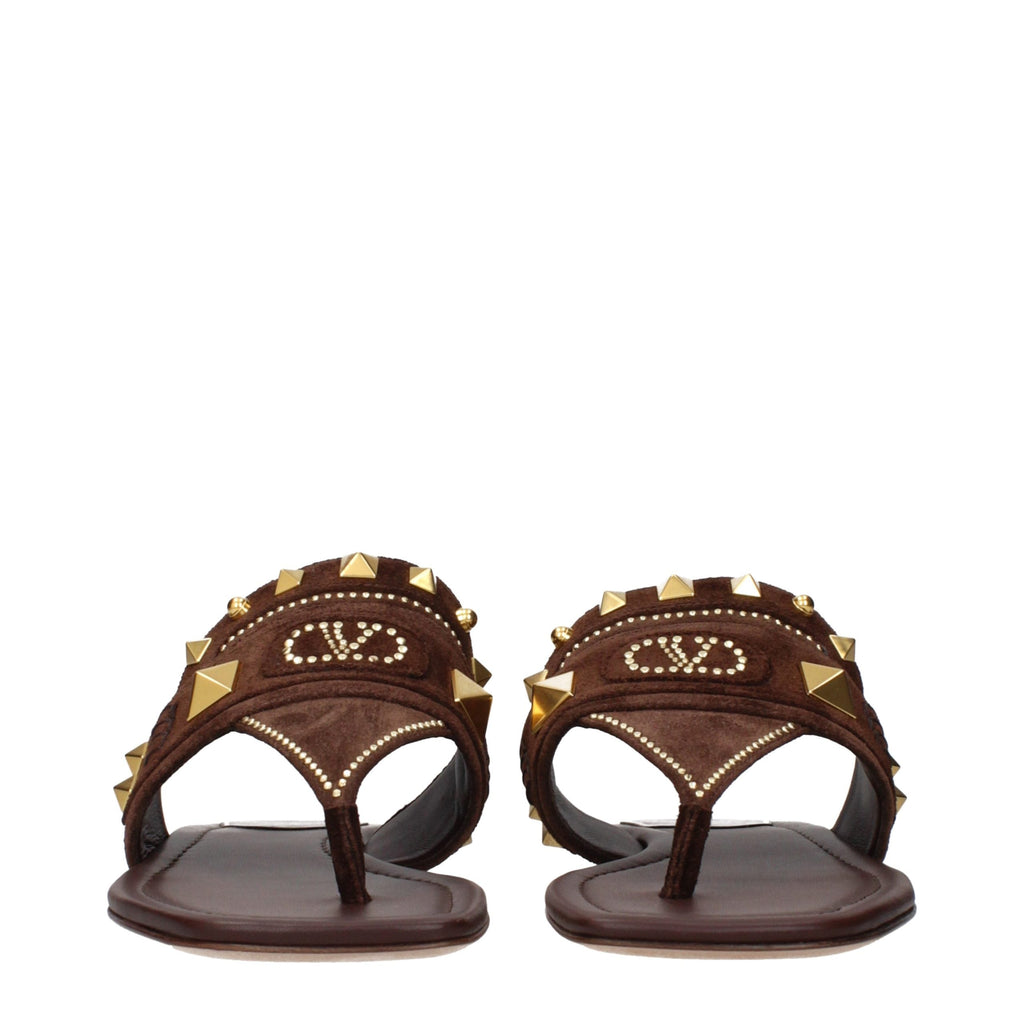 Valentino Garavani Brown Leather Flip-Flop Sandals Valentino Garavani