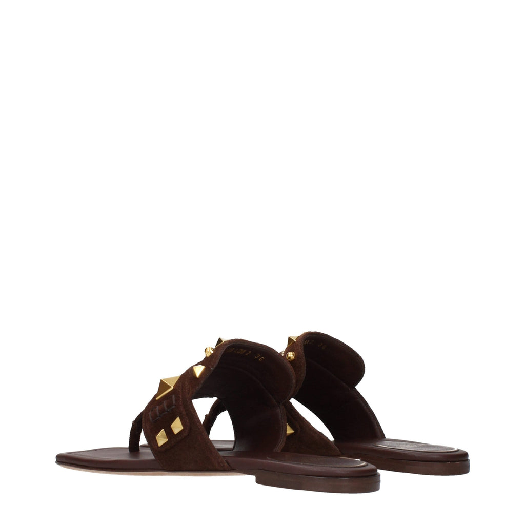 Valentino Garavani Brown Leather Flip-Flop Sandals Valentino Garavani