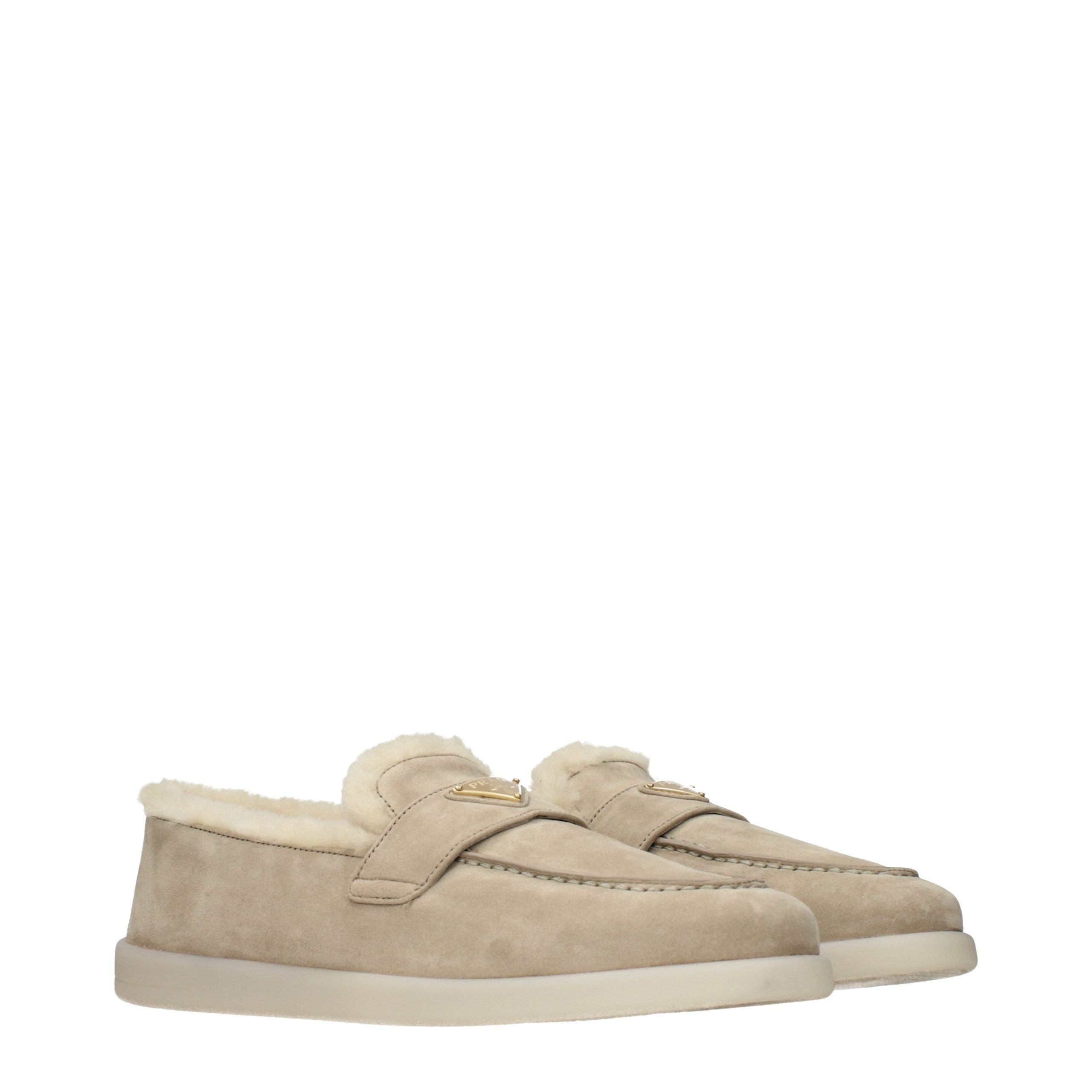 Prada Beige Leather Slip-On Loafers Prada