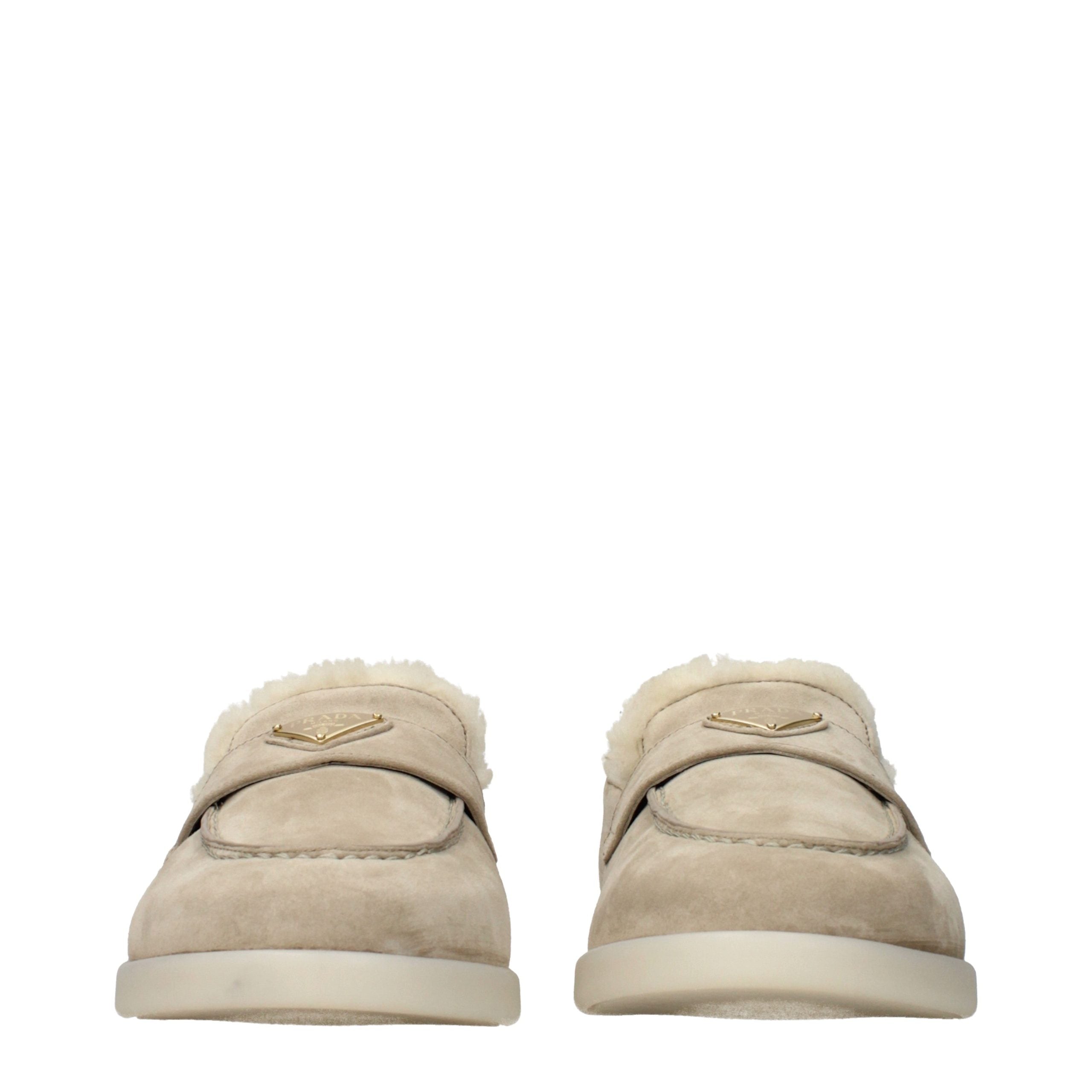 Prada Beige Leather Slip-On Loafers Prada