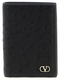 Valentino Garavani Black Ostrich Skin Cardholder Valentino Garavani