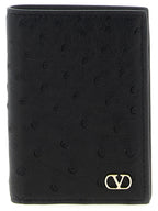 Valentino Garavani Black Ostrich Skin Cardholder Valentino Garavani