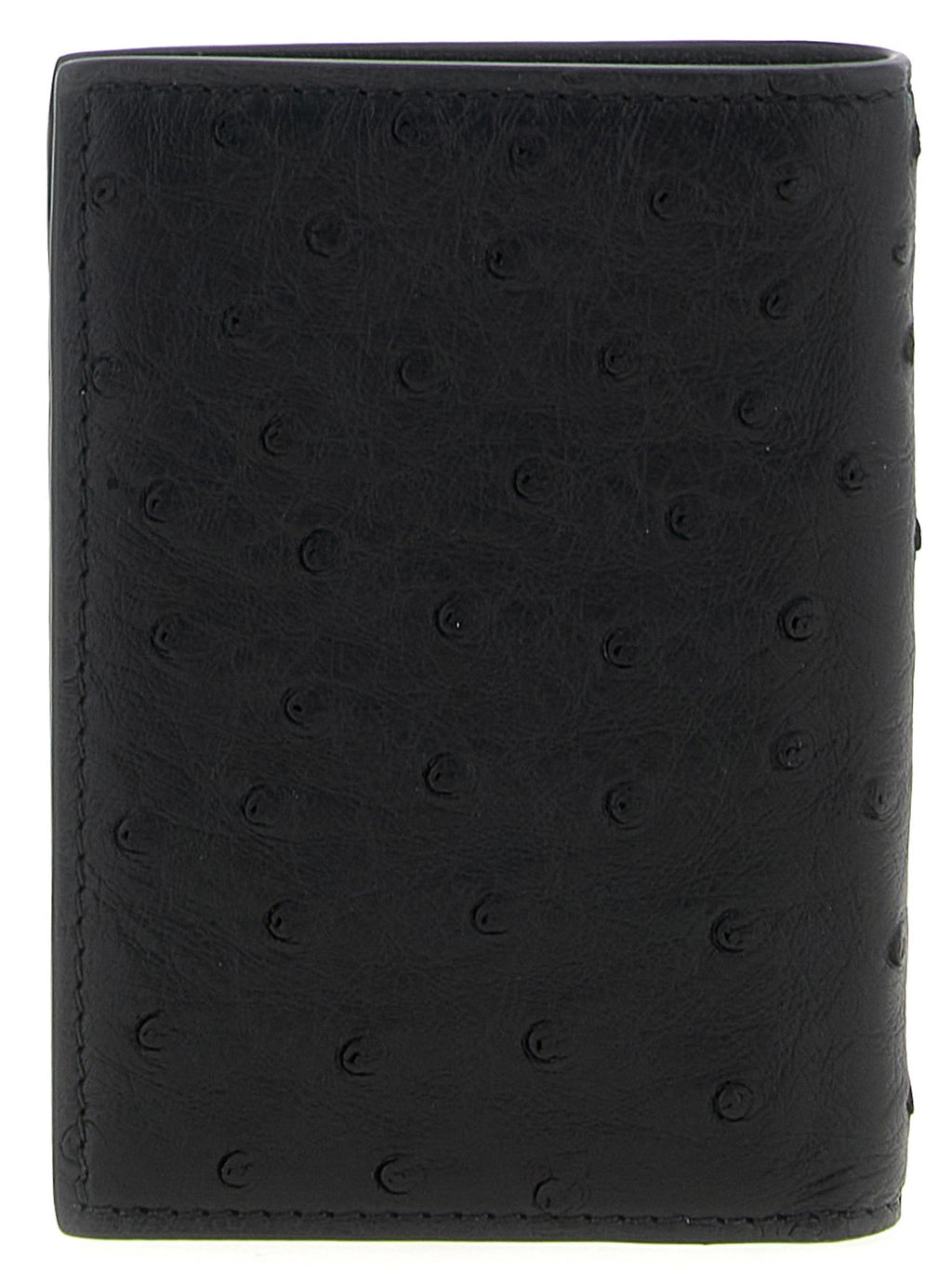 Valentino Garavani Black Ostrich Skin Cardholder Valentino Garavani
