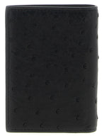 Valentino Garavani Black Ostrich Skin Cardholder Valentino Garavani