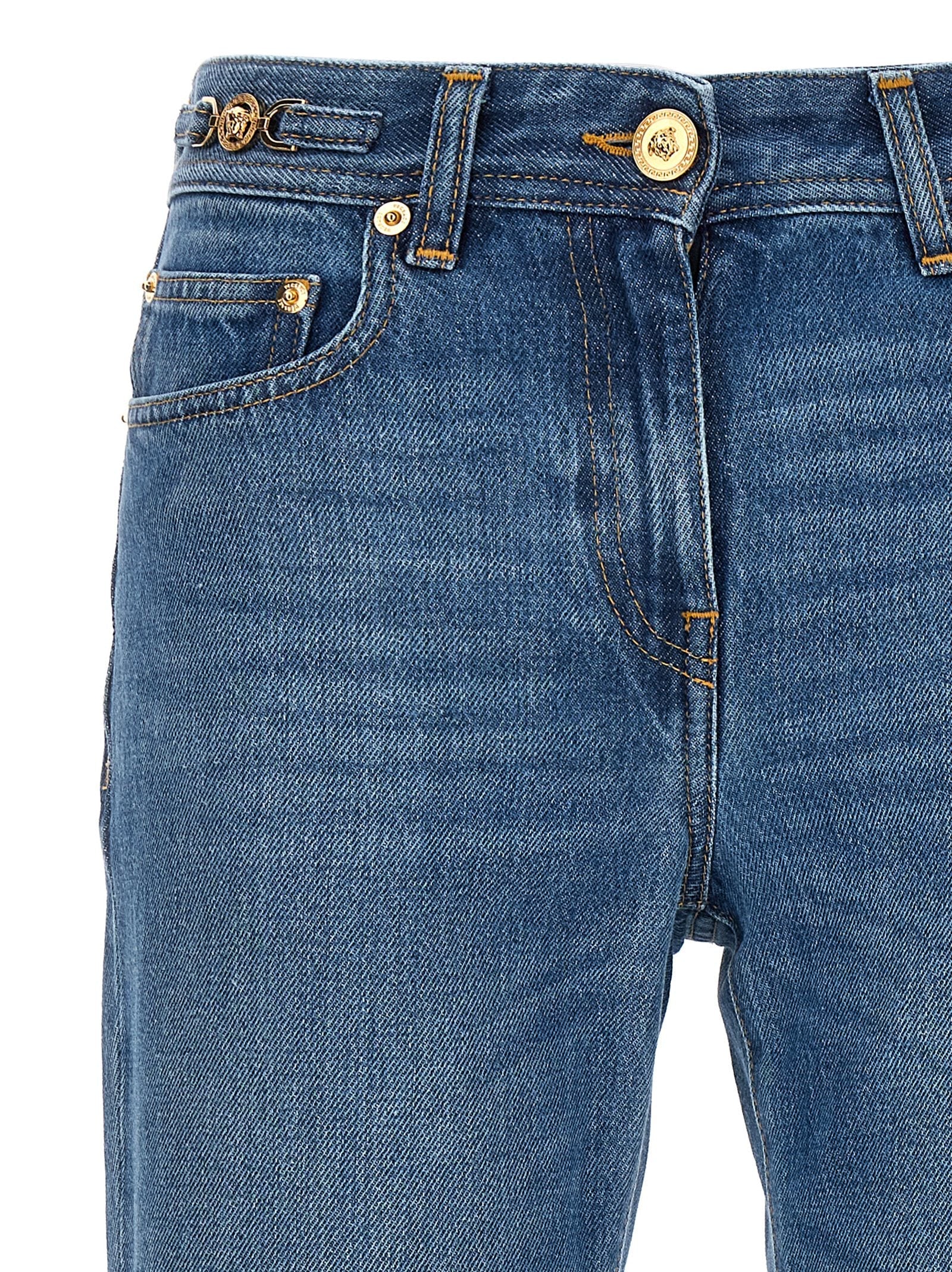 Versace Blue Cotton Flared Jeans Versace