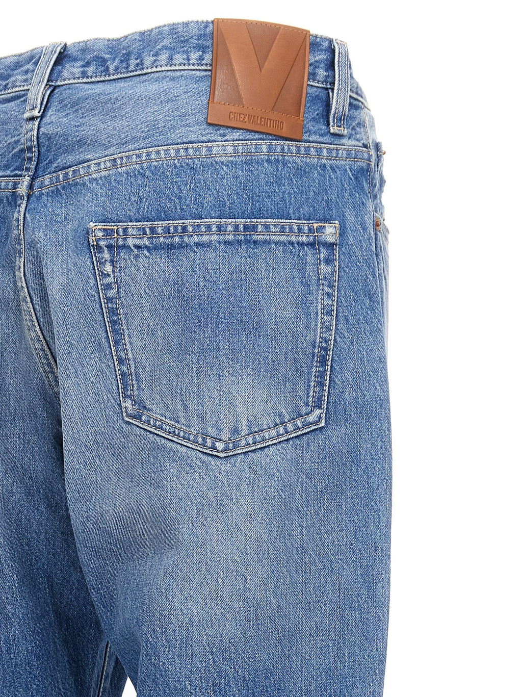Valentino Garavani Blue Cotton Straight-Leg Jeans Valentino Garavani
