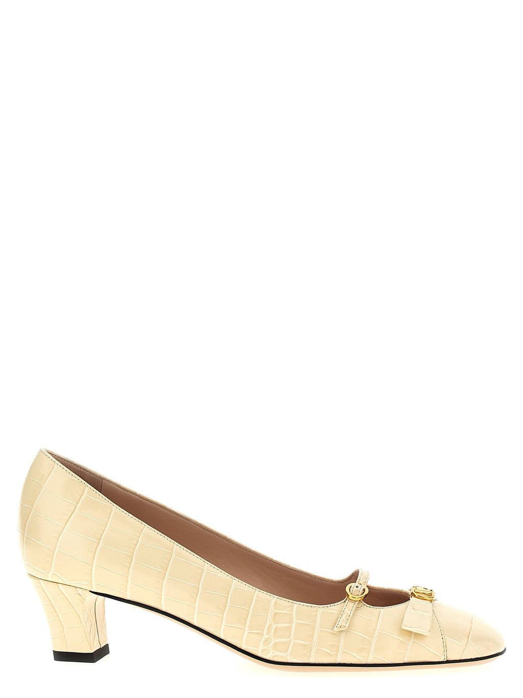 Valentino Garavani White Calfskin Mid Heel Pumps Valentino Garavani