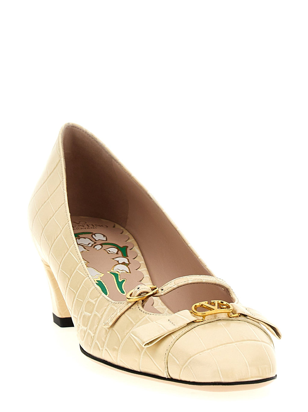 Valentino Garavani White Calfskin Mid Heel Pumps Valentino Garavani