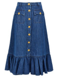 Valentino Garavani Blue Cotton Midi Skirt Valentino Garavani