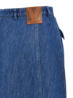 Valentino Garavani Blue Cotton Midi Skirt Valentino Garavani