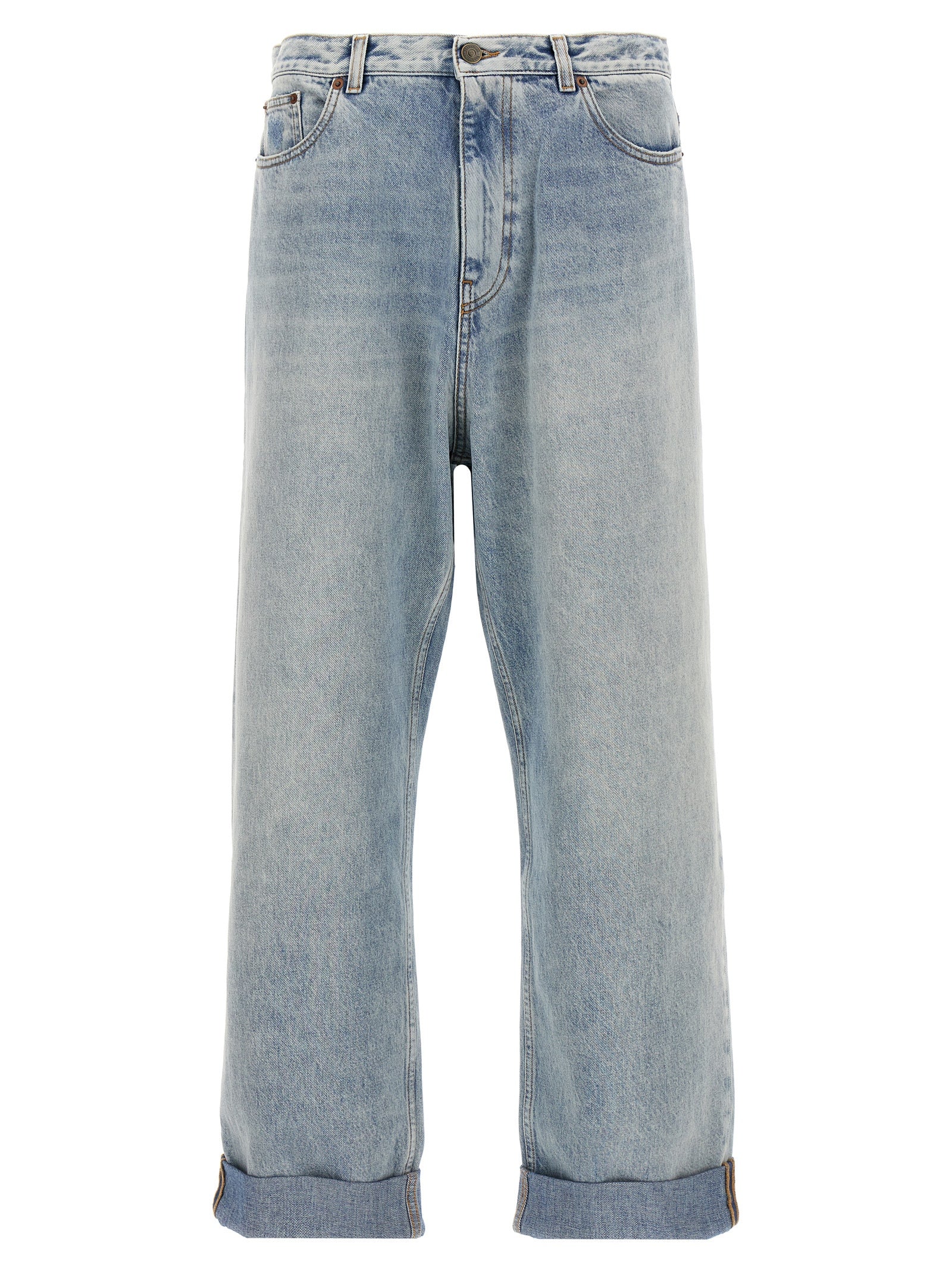 Valentino Garavani Blue Cotton Straight-Leg Jeans Valentino Garavani
