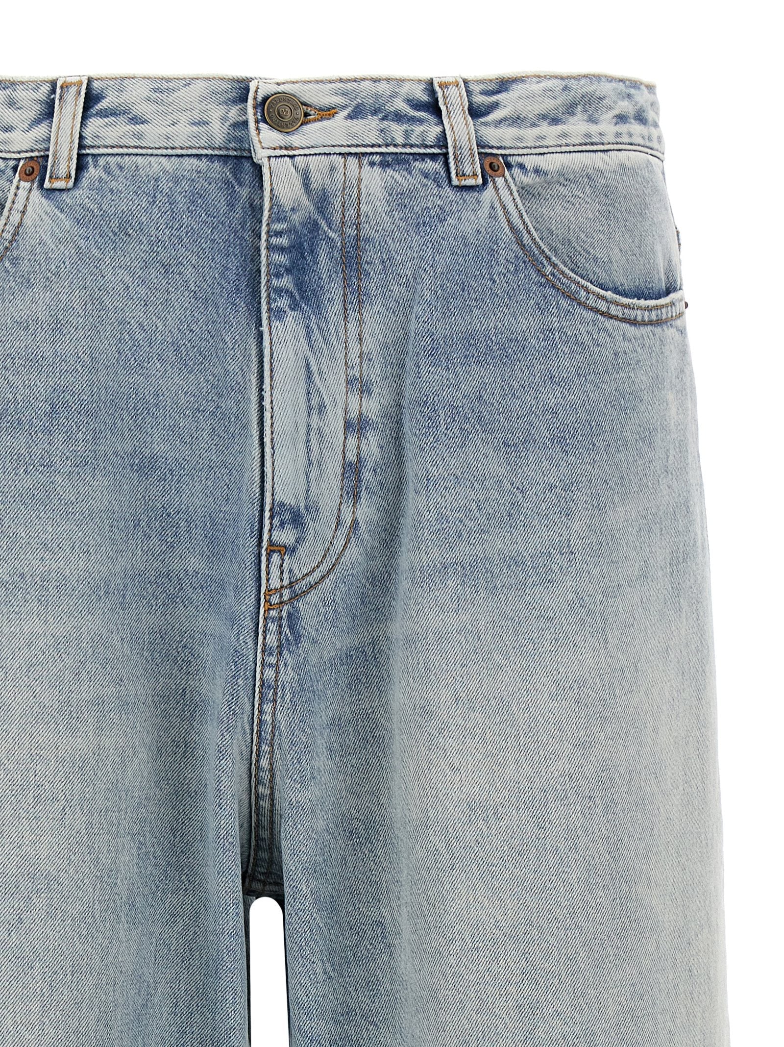 Valentino Garavani Blue Cotton Straight-Leg Jeans Valentino Garavani