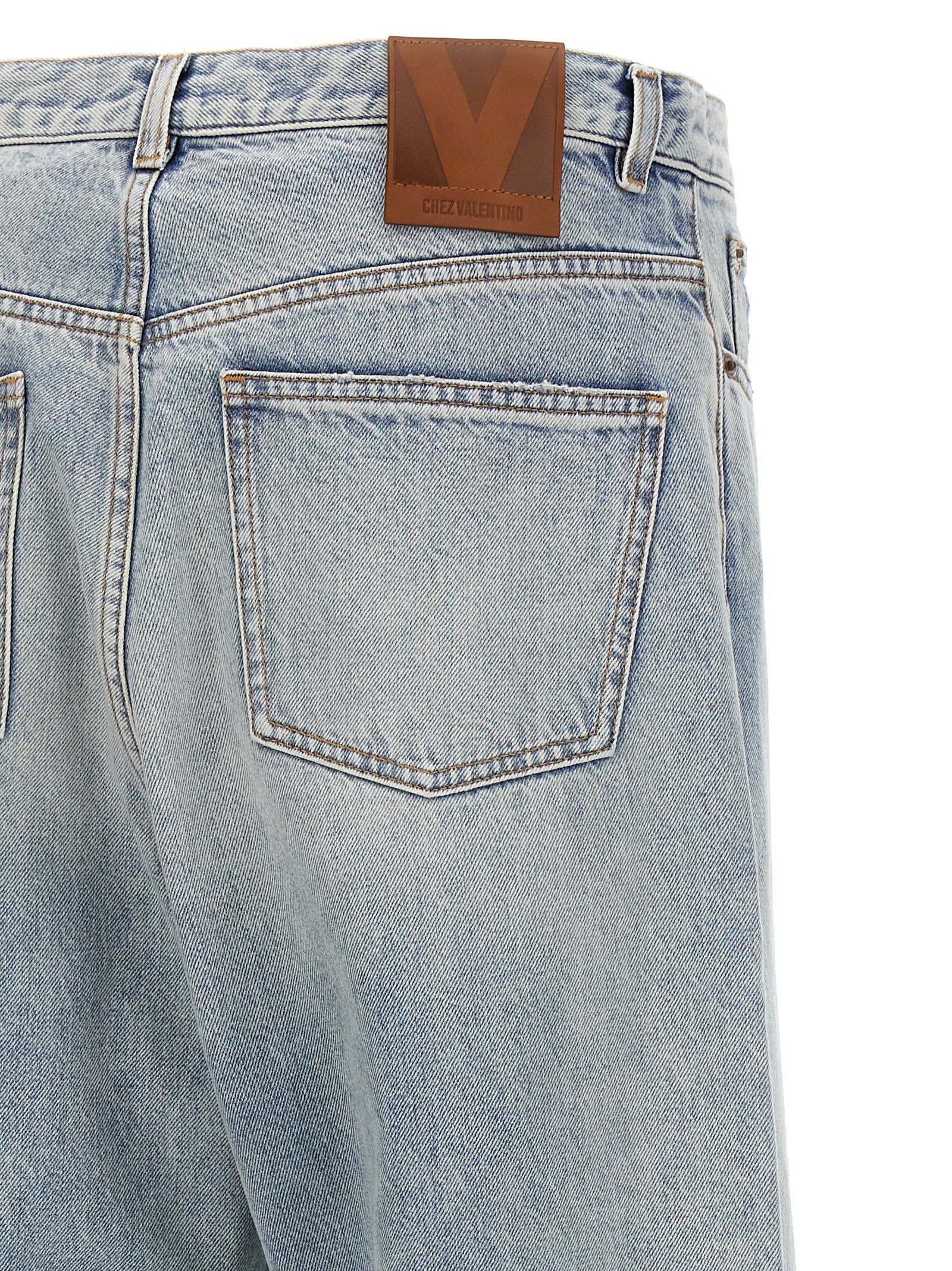 Valentino Garavani Blue Cotton Straight-Leg Jeans Valentino Garavani