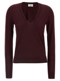 Saint Laurent Bordeaux Virgin Wool Cardigan Saint Laurent