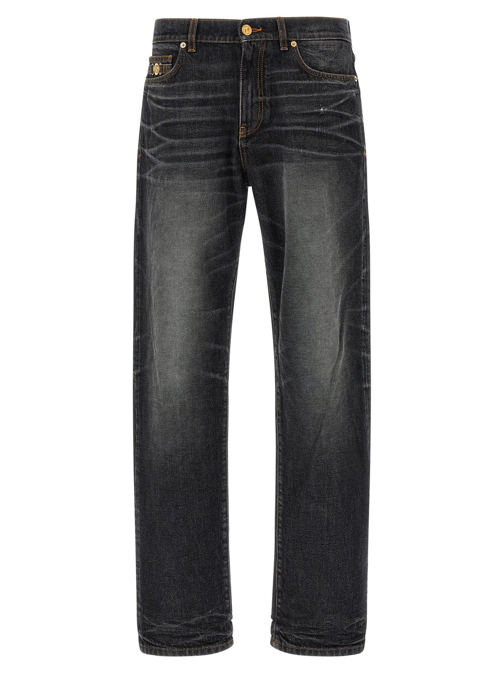 Versace Black Cotton Straight-Leg Jeans Versace