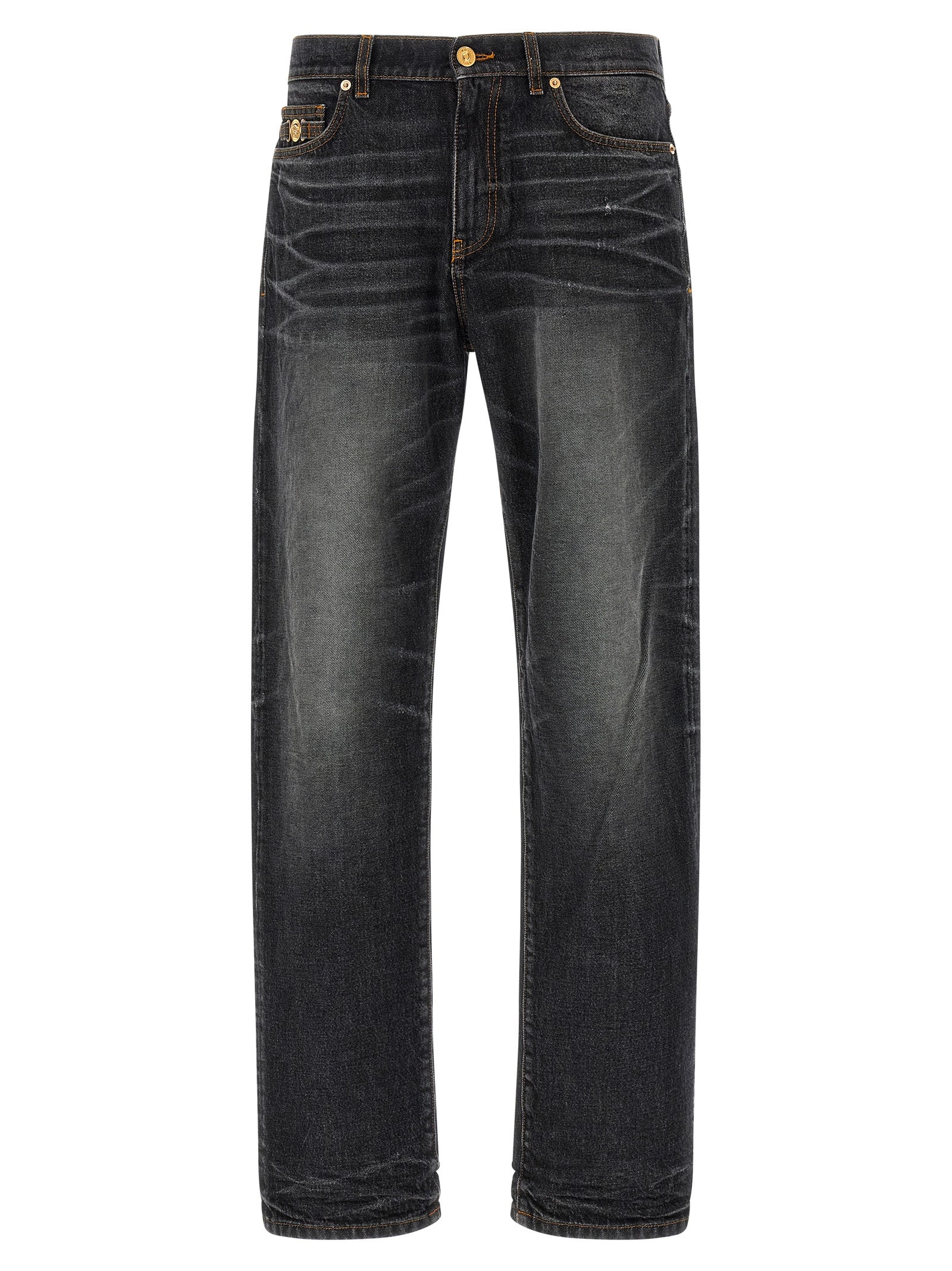 Versace Black Cotton Straight-Leg Jeans Versace