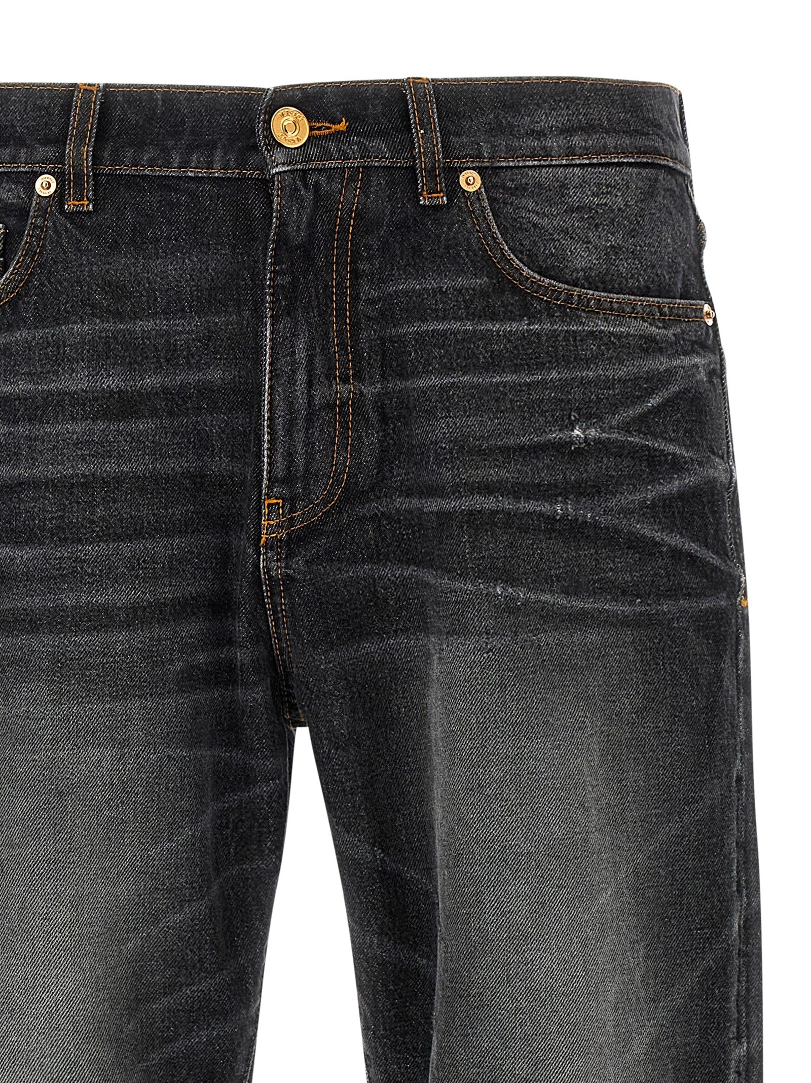 Versace Black Cotton Straight-Leg Jeans Versace