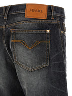 Versace Black Cotton Straight-Leg Jeans Versace