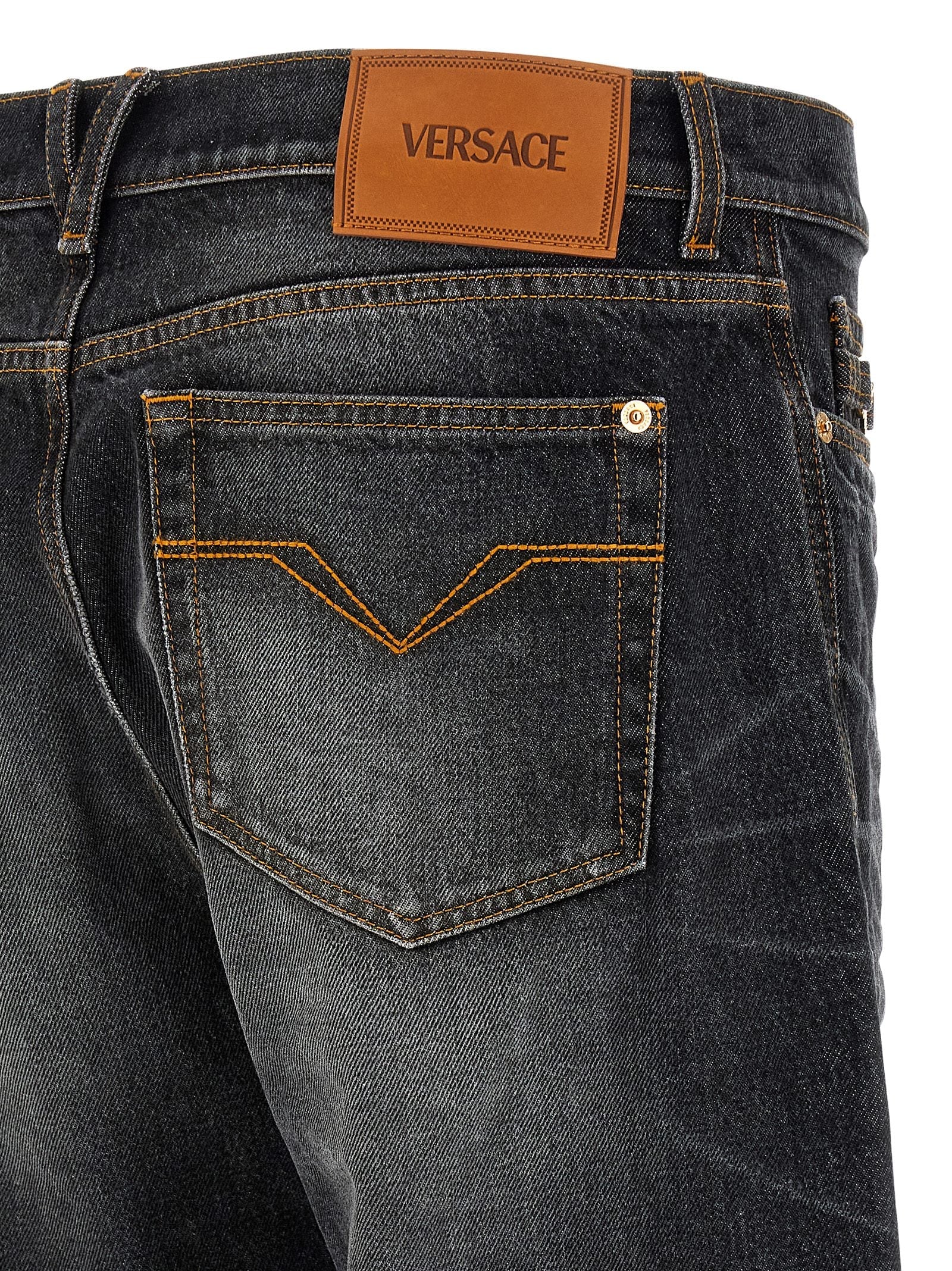 Versace Black Cotton Straight-Leg Jeans Versace