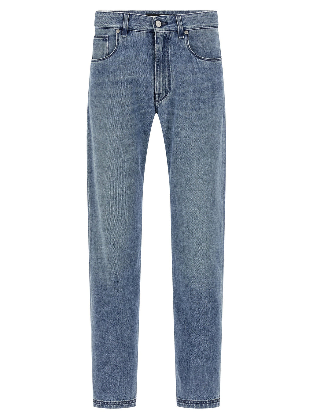 Fendi Blue Cotton Straight-Leg Jeans Fendi