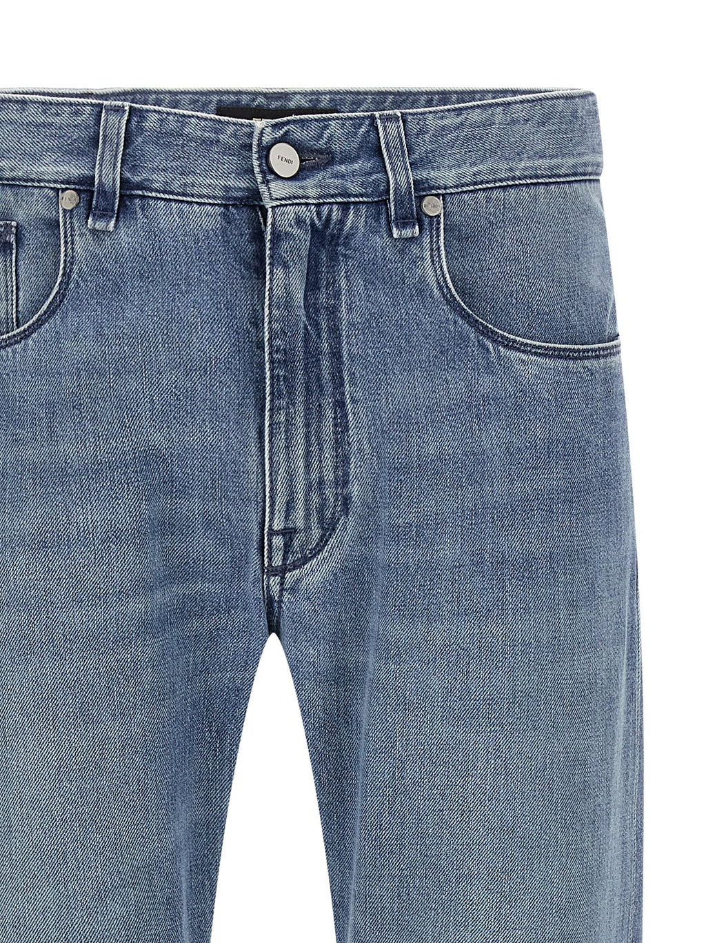 Fendi Blue Cotton Straight-Leg Jeans Fendi