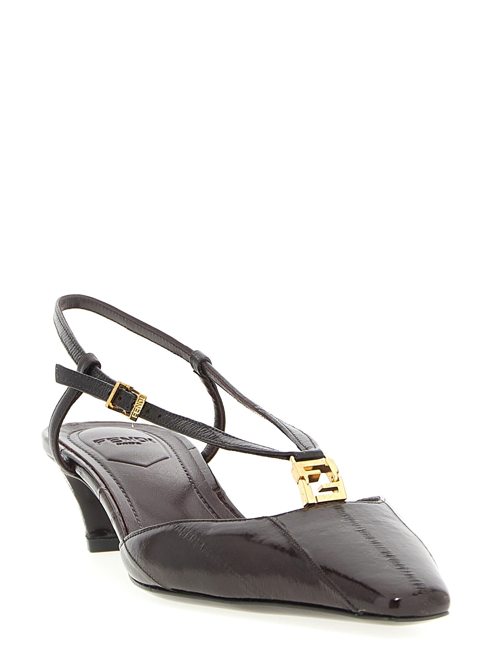 Fendi Brown Lamb Leather Mid Heel Pumps Fendi