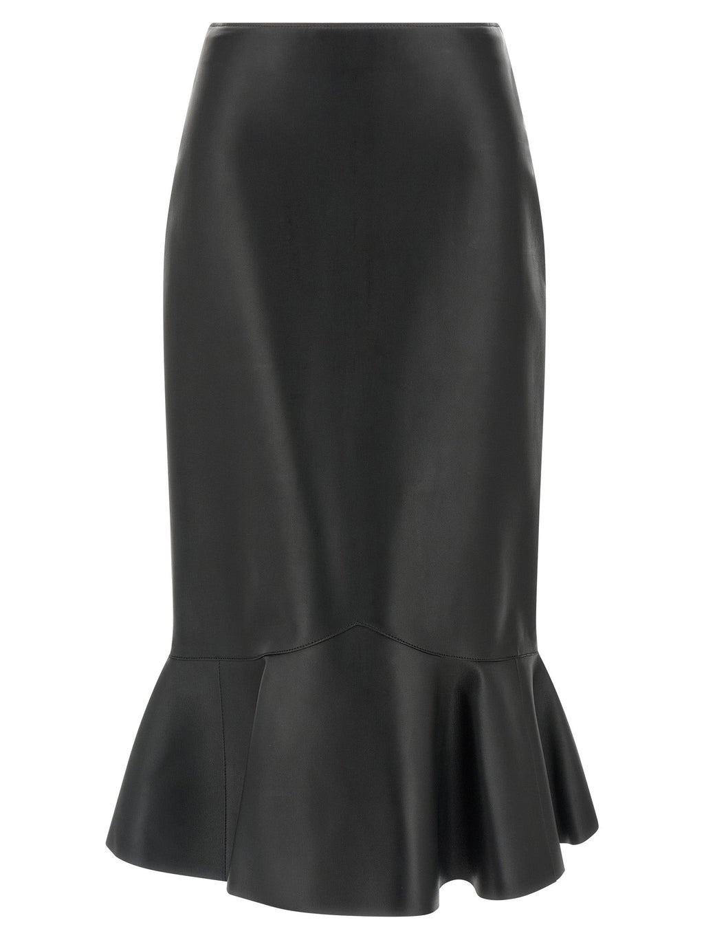 Fendi Black Lamb Leather Midi Skirt Fendi